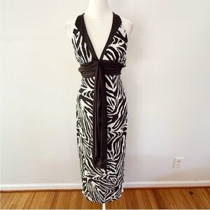 Vintage Women Y2K Zebra Halter Maxi Dress Small Mob Wife Feminine Whimsy Party